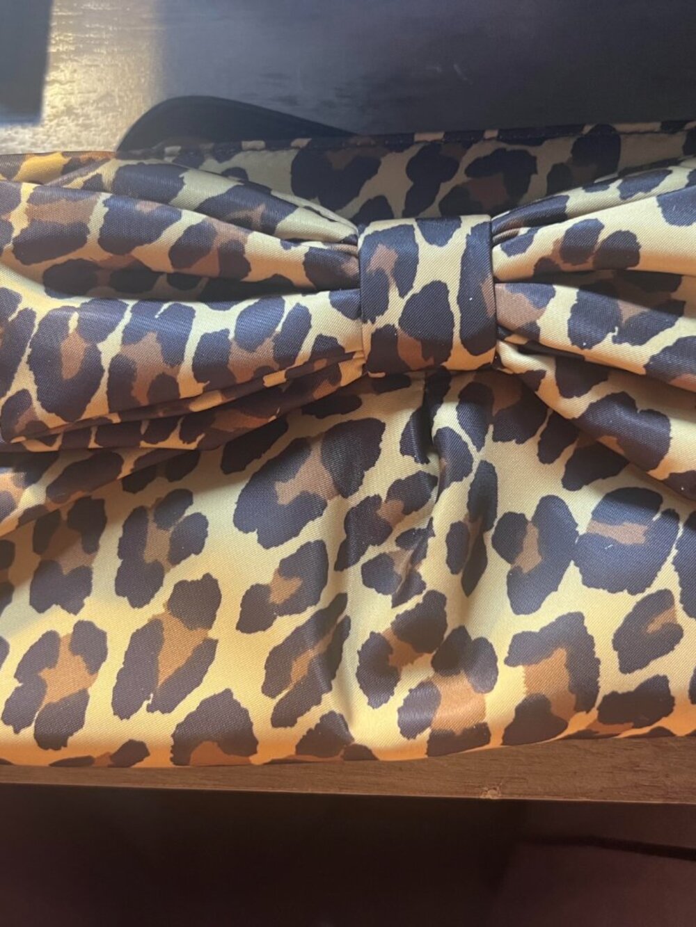 Kate Spade Leopard Bow Storybook Lining Chain Clutch Crossbody EUC